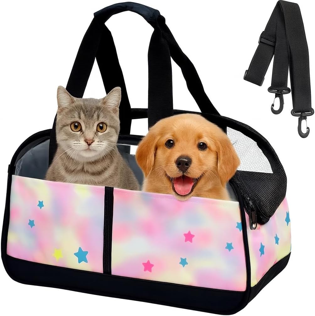 Pet Carrier Bag for Cat & Dogs - Cat Carrier Bag with Top Sided Open - Cat Travel Bag - Handle & Breathable Mesh, Soft-Sided with Shoulder Strap - Comfortable Mat & Durable (Pink, 42cm)
