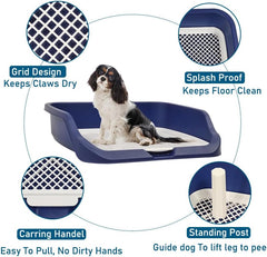 Dog toilet training with Raise edge design, Pee post, and Detachable grid, Durable plastic dog tray for small to medium dogs, Ideal for indoor & outdoor, Leak-proof design 53 cm