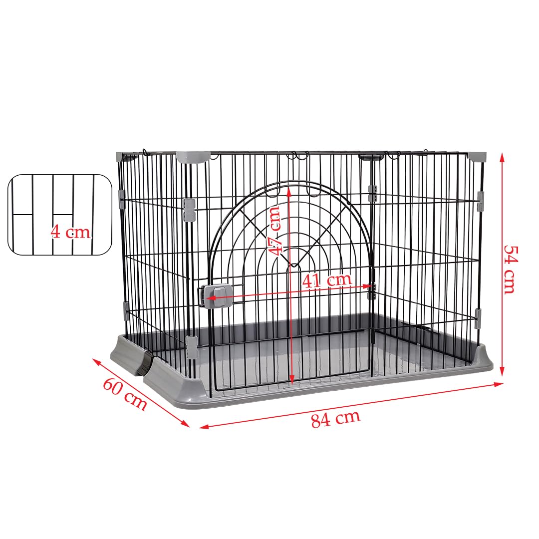 Cat Cage | Metal Wire Pet Cage for Cats & Small Dogs, Single-layer Cat Cage with Splash-proof base and Spring door lock, Ideal for Indoor/Outdoor Use, Easy to Aassemble (Grey, 84cm)