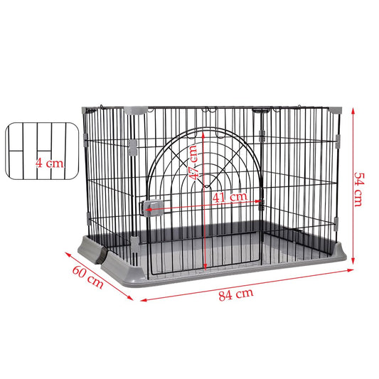 Cat Cage | Metal Wire Pet Cage for Cats & Small Dogs, Single-layer Cat Cage with Splash-proof base and Spring door lock, Ideal for Indoor/Outdoor Use, Easy to Aassemble (Grey, 84cm)