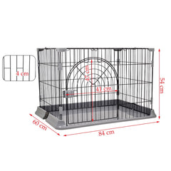 Cat Cage | Metal Wire Pet Cage for Cats & Small Dogs, Single-layer Cat Cage with Splash-proof base and Spring door lock, Ideal for Indoor/Outdoor Use, Easy to Aassemble (Grey, 84cm)