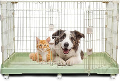Cat Cage with Universal Wheels, Wide Main Door, Durable and Sturdy Metal Wire, 98 cm Dog Cage with Secure Lock, Easy to Assemble, Indoor-Outdoor Cat Kennel, Ideal for All Size of Pets, Green