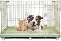 Cat Cage with Universal Wheels, Wide Main Door, Durable and Sturdy Metal Wire, 98 cm Dog Cage with Secure Lock, Easy to Assemble, Indoor-Outdoor Cat Kennel, Ideal for All Size of Pets, Green