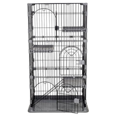 NNC PETS Cat Cage Playpen Kennel - 3-layer Metal Wire Crate for Multi-Cat Households - 3-Lockable Door, Wide Platforms - 132cm Pet Cage with Ladder & Leak-Proof Base (Grey, Large)