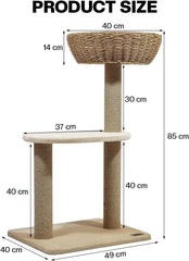 2-Tier Cat tree tower with Handwoven seagrass basket perch, Cozy Condo, and Sisal Scratching Posts, Modern Cat Furniture for Indoor Cats & Kittens, Multi-Level Activity Center