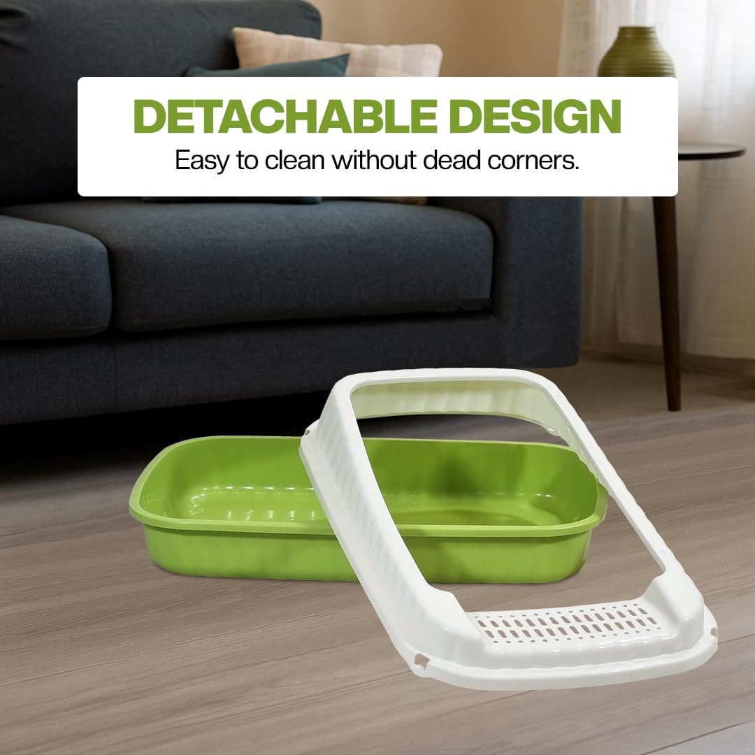 Semi-enclosed Cat litter box for Large-sized cats, Odor control plastic cat toilet with Litter scoop, Grid design, Lightweight, and Raised fence, Detachable for easy cleaning, 59 cm