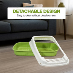 Semi-enclosed Cat litter box for Large-sized cats, Odor control plastic cat toilet with Litter scoop, Grid design, Lightweight, and Raised fence, Detachable for easy cleaning, 59 cm