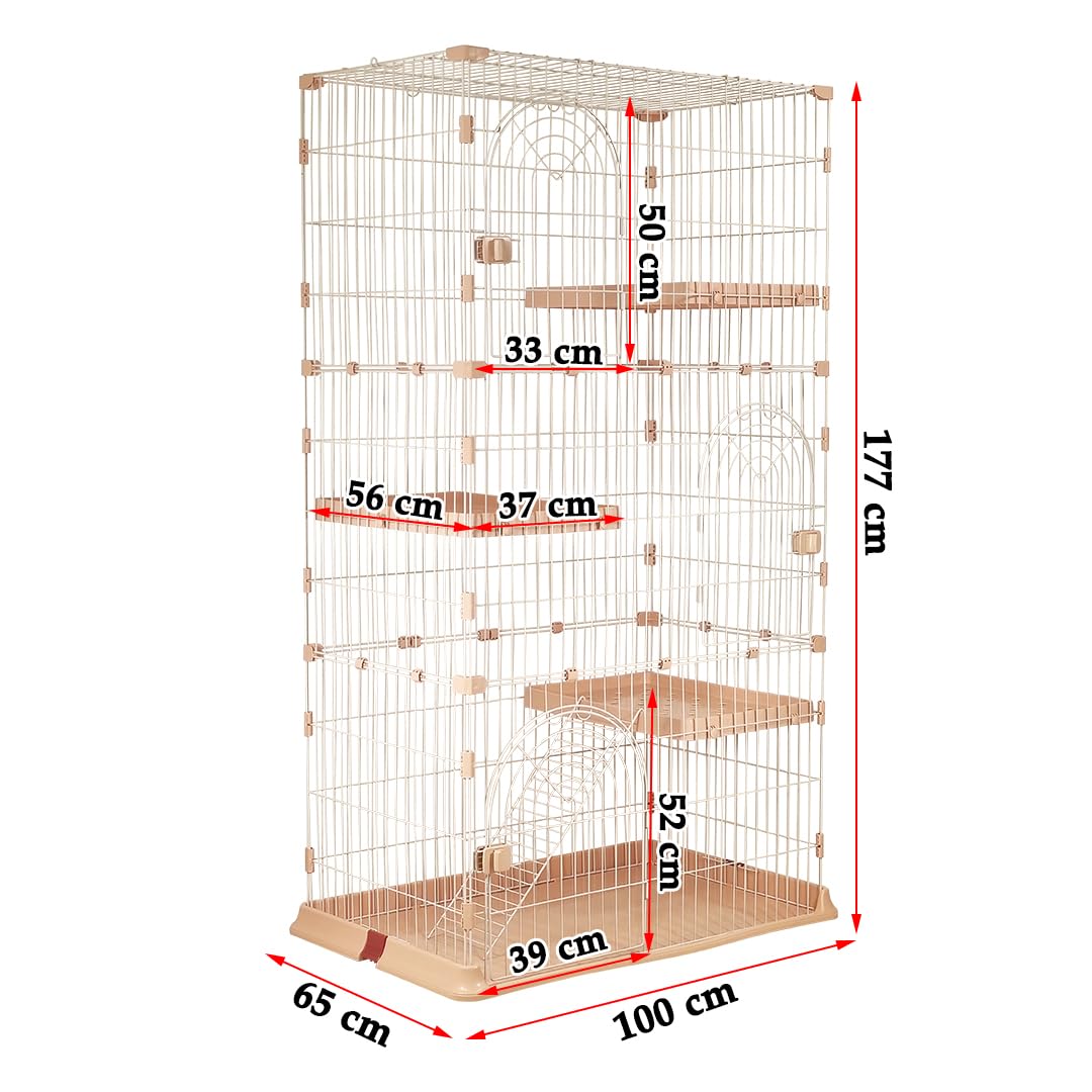NNC PETS Large Cat Cage Playpen Kennel with Metal Wire - 177cm 3-Tier Cat Crate House - 3-lockable Doors, Wide Platforms, Climbing Ladder & Leak-Proof Plastic Base - Easy to Assemble (Pink, Large)