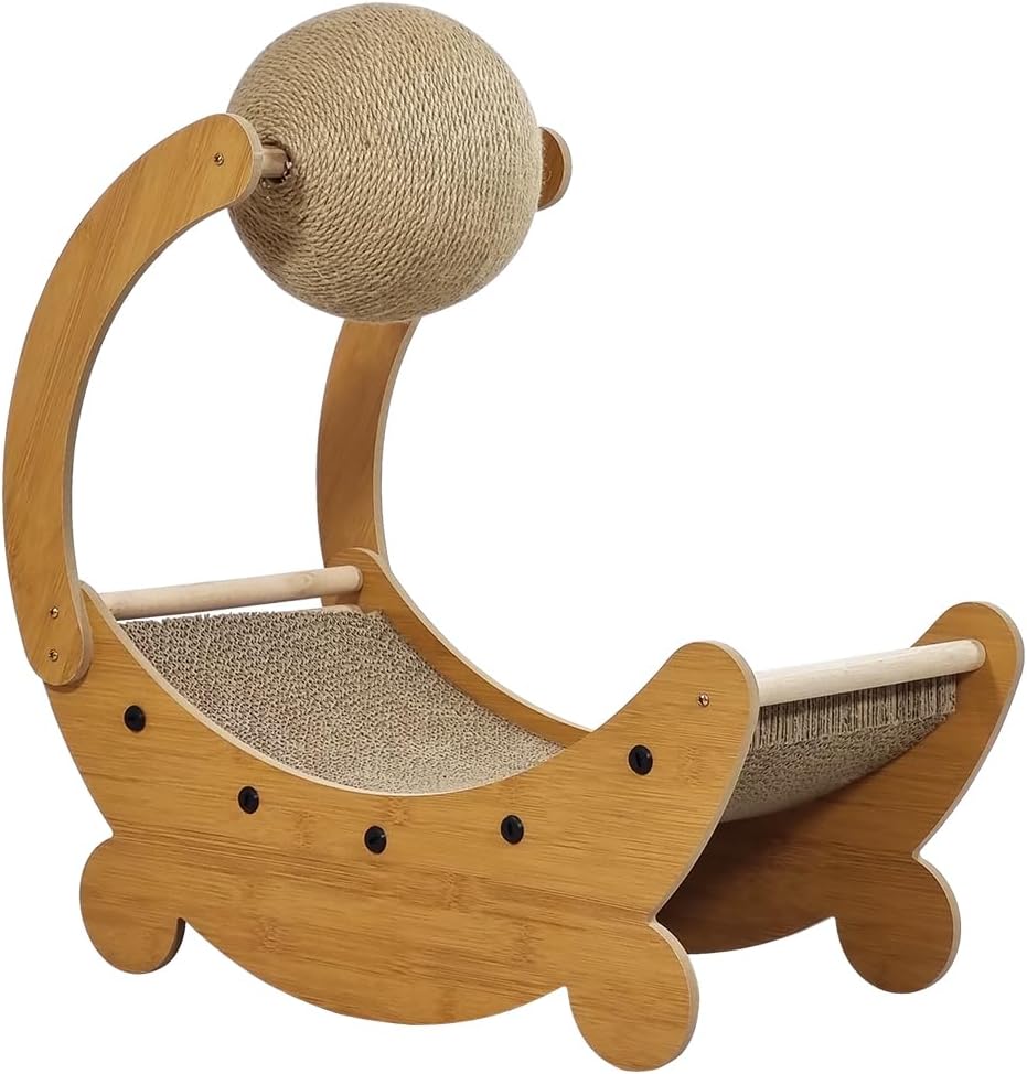 2-in-1 Cat scratcher & bed with Durable corrugated cardboard, Scratching ball, and Sturdy MDF board, Comfortable cat scratcher for Resting & Scratching, Ideal for indoor cats 56 cm (Brown)