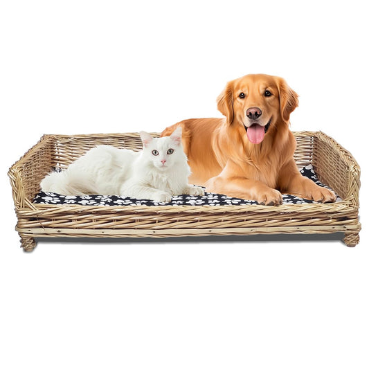 Wicker pet bed for Cats & All size of dogs, Dog cushion with Handwoven, Durable rattan pet couch for Indoor pets, Cozy raised bed, Dog basket bed, & Breathable design, 94 cm Pet furniture, (Brown)