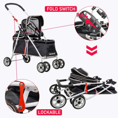 Large Dog Stroller | Pet Stroller for Cats & Dogs with Adjustable Canopy & Spacious Interior | Lightweight & Foldable | | Storage Bag & Wheels | Travel & Outdoor Cat Stroller 91cm (Black)