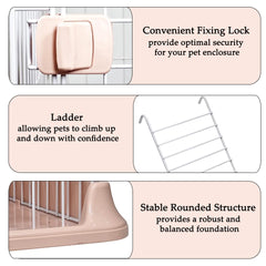 NNC PETS 3-Tier Large Cat Cage Playpen Kennel - 162cm Metal Wire Cat Crate with 3 Lockable Doors, Cozy Hammock, Climbing ladder, Drawer Tray & Universal Wheels, Easy Assembly (Light Pink, Large