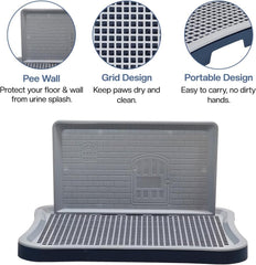 Dog toilet tray for small to medium dogs, Durable plastic dog potty training tray with Pee isolation wall, Grid design, and Portable design, Ideal for Indoor/Outdoor use, 50 cm (Navy-Blue)