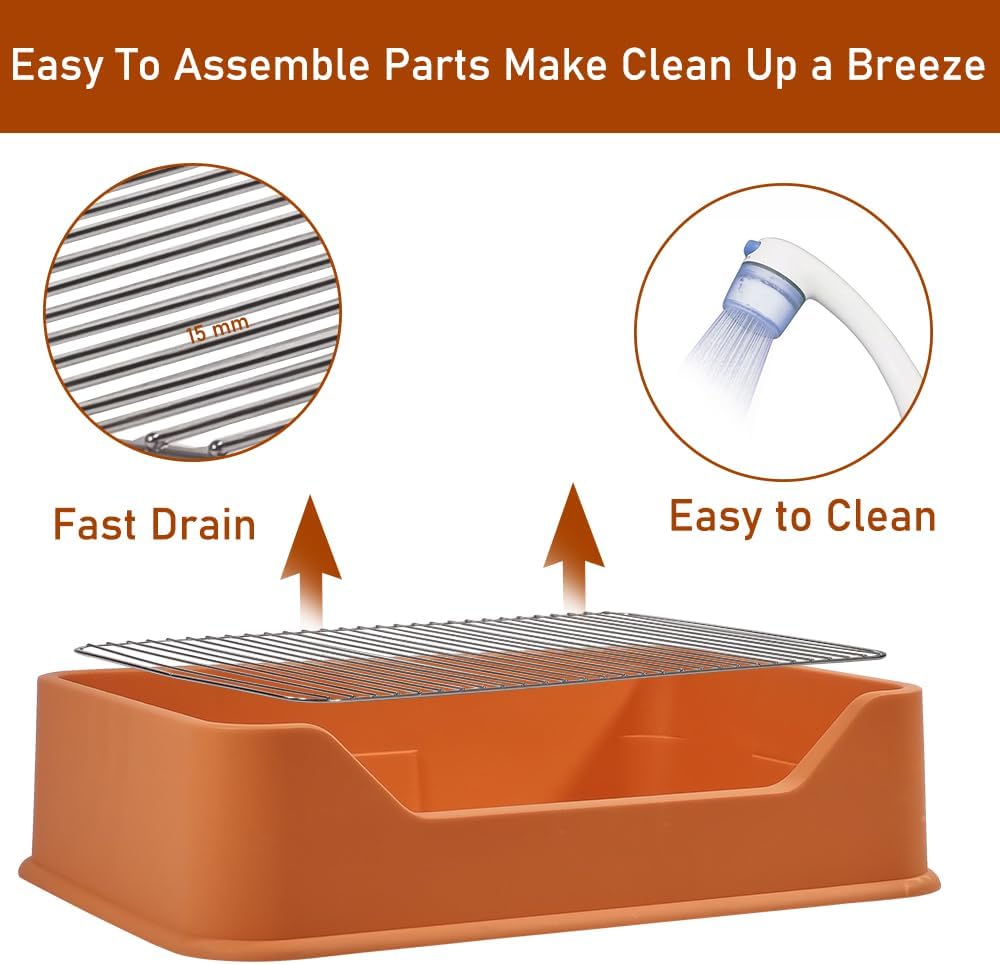 Dog Potty Tray - Dog Toilet for Small to Medium Dogs | Pet Plastic Puppy Training Seat with Splash Proof Design, Stainless Steel Grid & Detachable Pee Post | Indoor & Outdoo