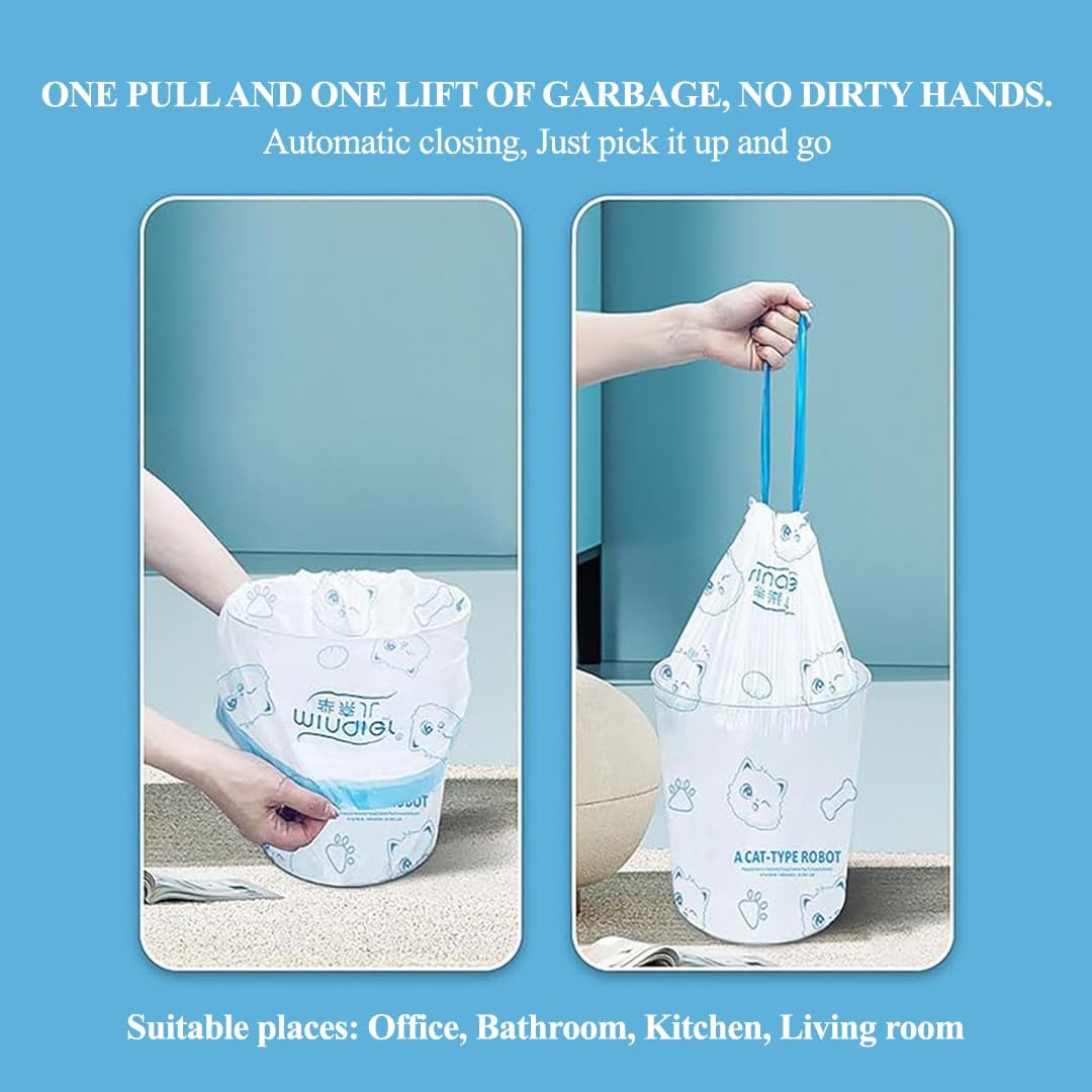 Drawstring garbage bags with Leak-proof design, Multi-purpose high-density polyethylene disposable trash bags, Suitable for Kitchen, Bathroom, Living room, and Office, 100 Counts (White)