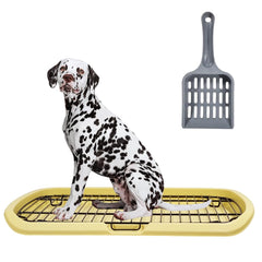 Dog toilet training with Barrier grid, Splash-proof design, Carrying handle, and Litter scoop, Large stainless steel dog toilet for All-sized breeds, Ideal for indoor/outdoor use, 65 cm (Yellow)
