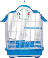 Birdcage with Portable handle, Multiple perches, Plastic feeding cups, and Removable tray, Durable metal wire bird cage for small-sized birds, Easy to assemble 51 cm (Blue)