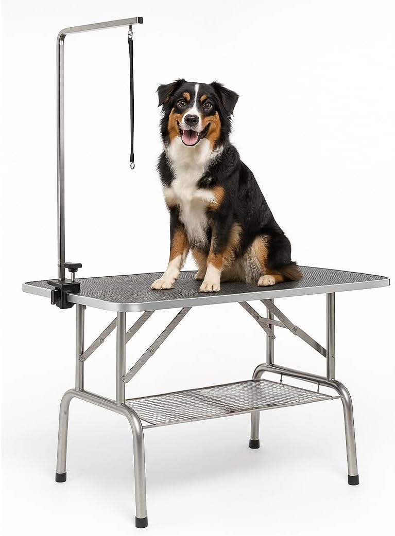 Pet Grooming Table – Heavy-Duty Dog Grooming Table for Dogs & Cats – Adjustable Height, Foldable Design, Storage Shelf & Waterproof Surface, Ideal For Bathing & Grooming, 184cm (Black)