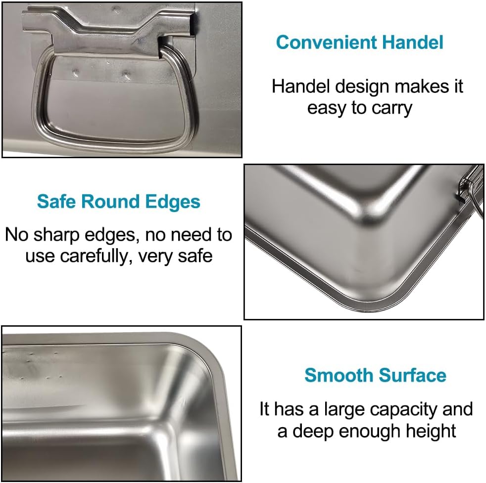 Stainless steel cat litter box with Carrying handle, Smooth edges, and Litter scoop, Rust & Stain resistant cat toilet for Large cats, Ideal for indoor/outdoor use, Easy to clean