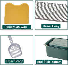 Dog Potty Tray - Dog Toilet for Small to Medium Dogs | Pet Plastic Puppy Training Seat with Splash Proof Design, Stainless Steel Grid & Detachable Pee Post | Indoor & Outdoo