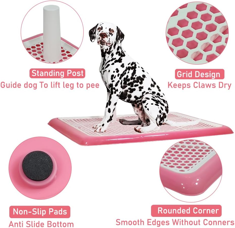 Dog Potty Training Tray - Dog Toilet Pee Pad with Detachable Pee Post - Grid Design & Non-slip Bottom - Indoor/Outdoor Pet Dog Toilet Tray for Large Dogs - Keep Floor Clean 65 cm