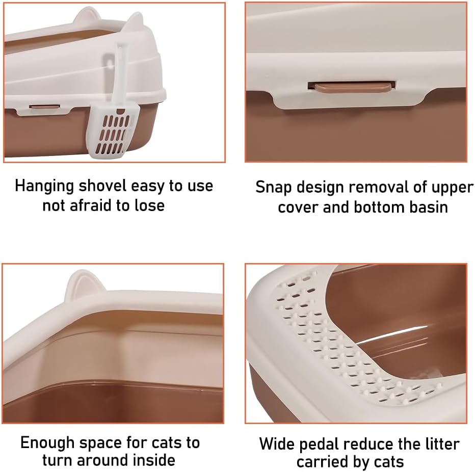 Semi-enclosed cat litter box with Splash-proof design, Sand filter holes, Litter scoop, and Detachable design, Leak-proof & Splash-proof cat toilet for indoor cats, Easy to clean 58 cm