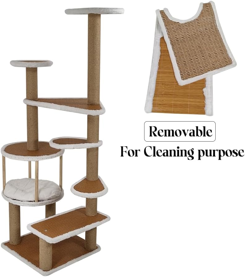 Multi-level cat tree with Double perches, Sisal scratching post, Multiple platforms, and Durable cat condo, Cat climbing tower activity center for indoor cats, Easy to assemble 144 cm (Chocolate)