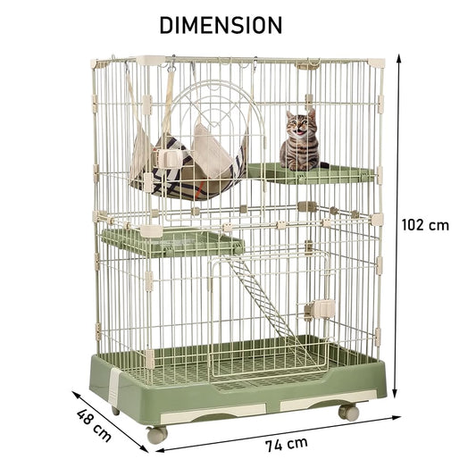 NNC PETS 2-Tier Cat Cage Indoor - Metal Wire Cat Crate Playpen Kennel with 2 Lockable Doors, Climbing ladder, Removable Tray &b Universal Wheels - Easy Assembly, 102 cm(Green, Medium)