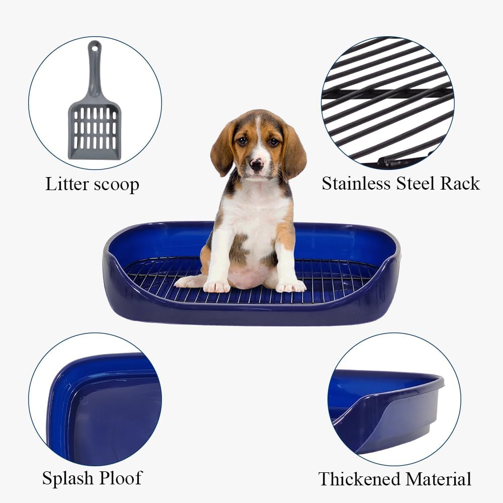 Dog toilet tray with Removable metal grid, Litter scoop, and Leak-proof design, Puppy potty training pad holder for Small to Medium dogs, Ideal for Indoor/Outdoor use, Easy to clean, 48 cm