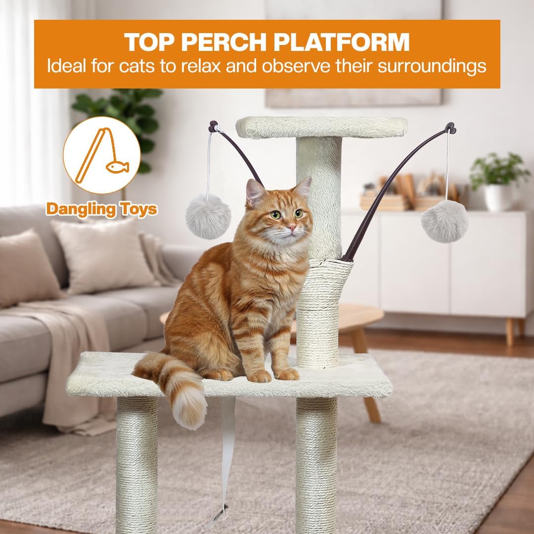 Multi-level cat tree tower for Indoor cats & Kittens, Sturdy activity center with Hanging toys, Sisal scratching post, Cozy Hammock, Plush Condo and Ladder, Easy assembly, 136 cm