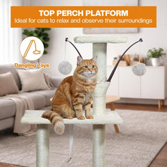 Multi-level cat tree tower for Indoor cats & Kittens, Sturdy activity center with Hanging toys, Sisal scratching post, Cozy Hammock, Plush Condo and Ladder, Easy assembly, 136 cm