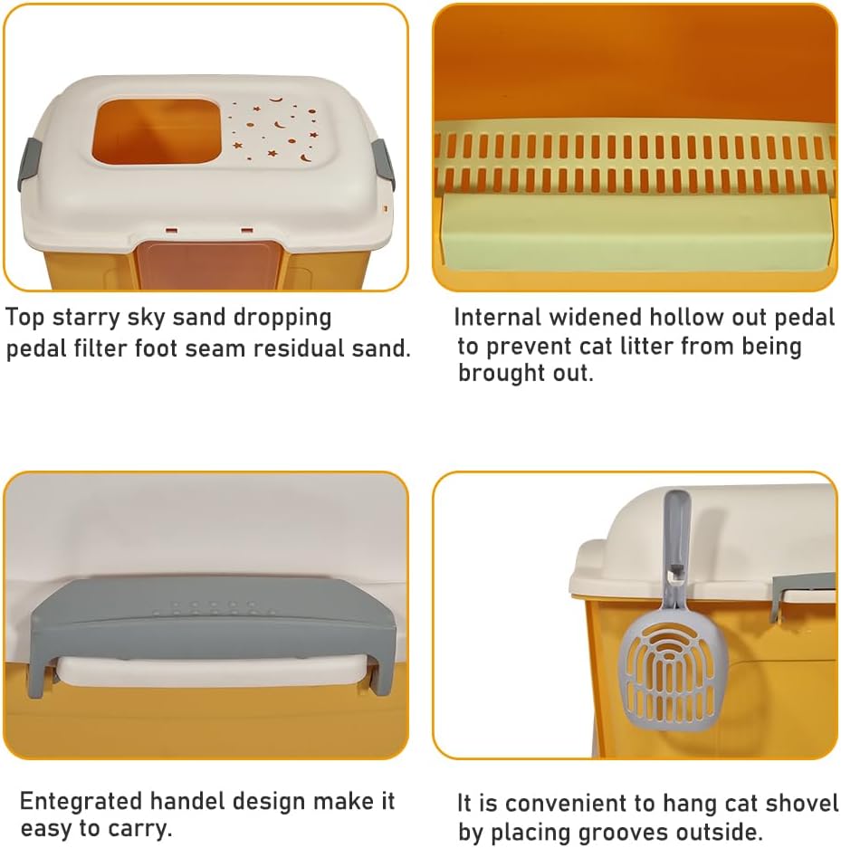 Large Enclosed cat litter box with Front entry & Top exit, Portable design, Sand drop pedal, and Litter scoop, Durable plastic cat toilet for indoor cats & kittens, Easy to clean 80 cm