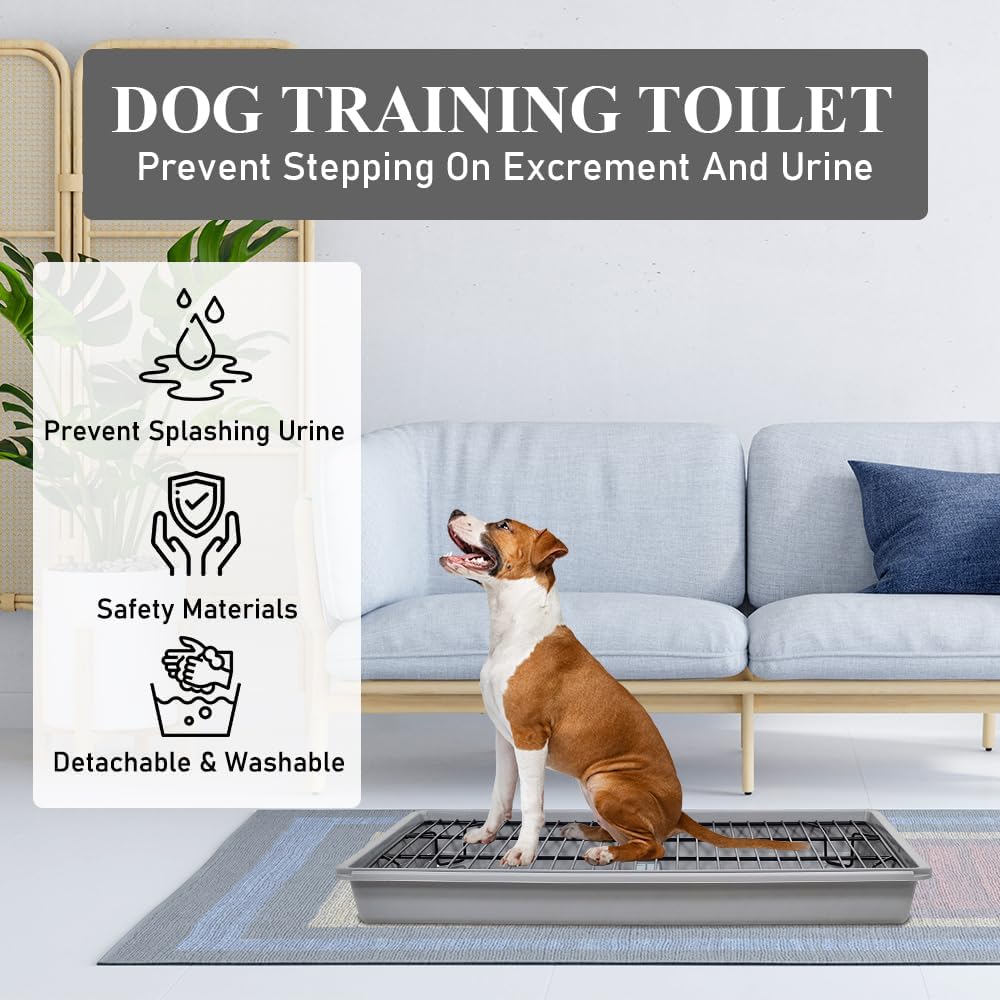 Pet potty training toilet, Sturdy leak-proof dog training tray with Stainless steel grid and Litter scoop, Ideal for medium to large breeds, Keeps paws dry and floors clean 65 cm