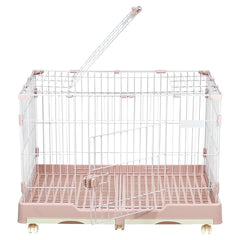 Pet Cage for Cat & Dogs | Dog Cage with Open-Top Design, Metal Wire, Lockable Door, Removable Tray and Universal Wheels | Ideal for Indoor/Outdoor | Easy to Assemble 98 cm (Pink)