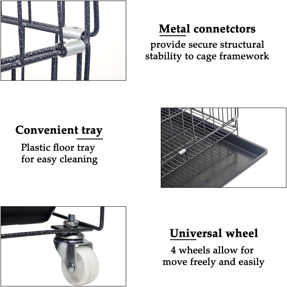 Cat Cage - Pet House & Villa with 2-lockable Doors, Climbing ladders, Removable tra and Universal wheels, Durable 2-tier 104 cm Metal Cat House for Multi-cat Households, Easy to assemble (Black)