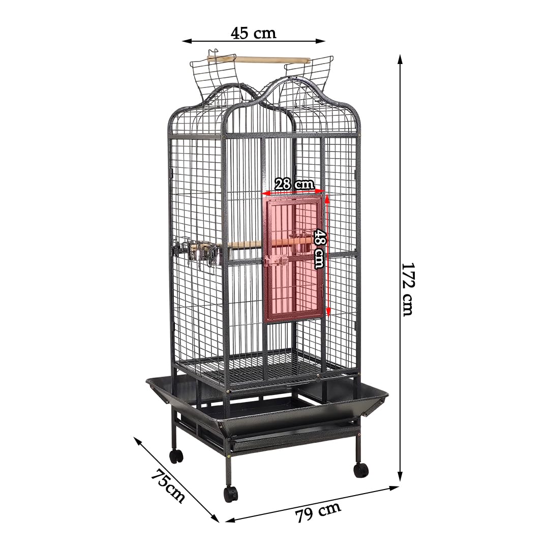 Bird Cage Large with Open-Top Design, Parrots, Parakeet, Macaw | Feeding Bowls & Wooden Perches | Removable Tray & Universal Wheels | Suitable for All Birds