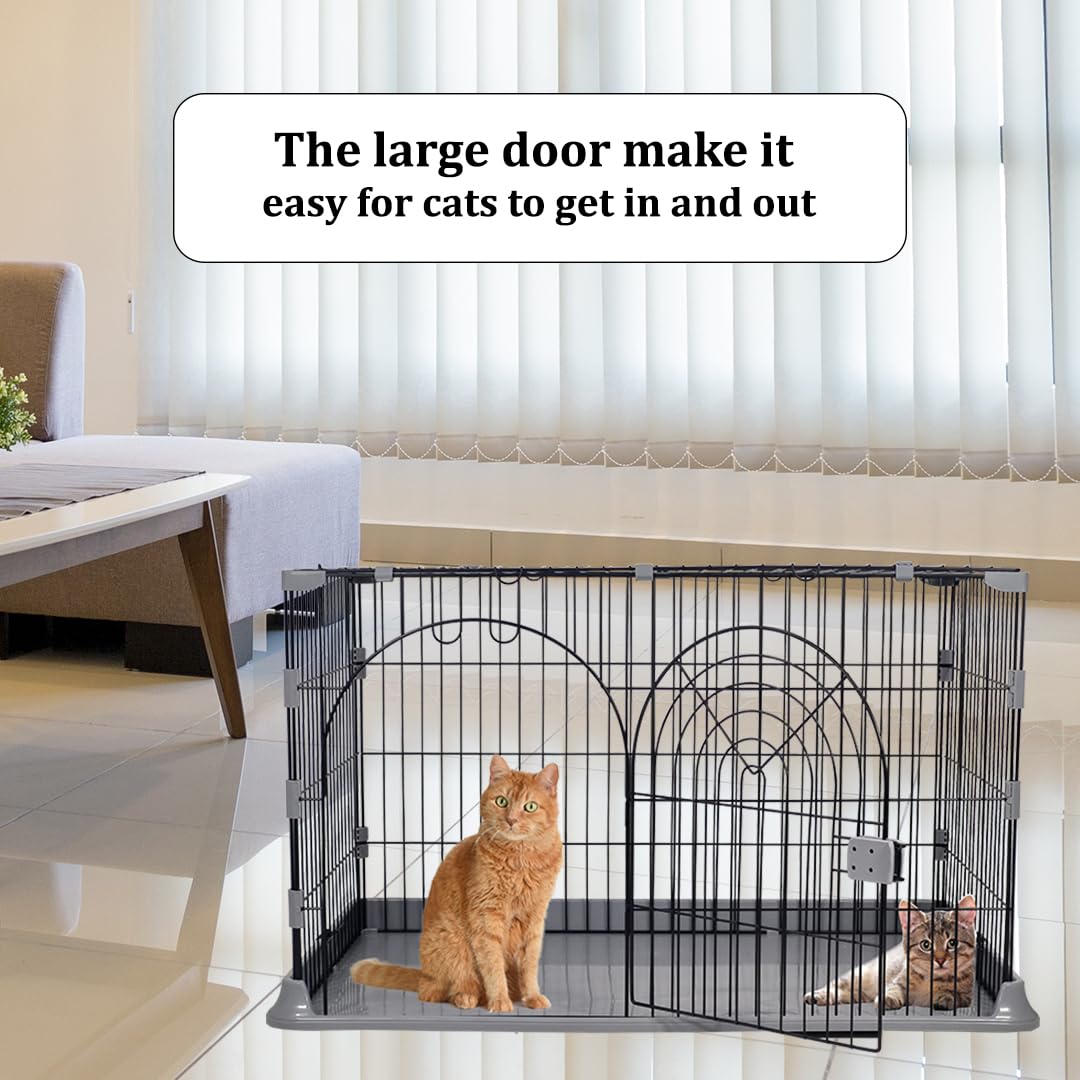 NNC PETS Cat Cage Indoor | Pet Playpen Cage | Metal Wire Single-layer Cat Crate with Splash-Proof Base & Spring Door Lock | Ideal for Indoor/Outdoor Use | Easy to Assemble (Grey, 100cm)