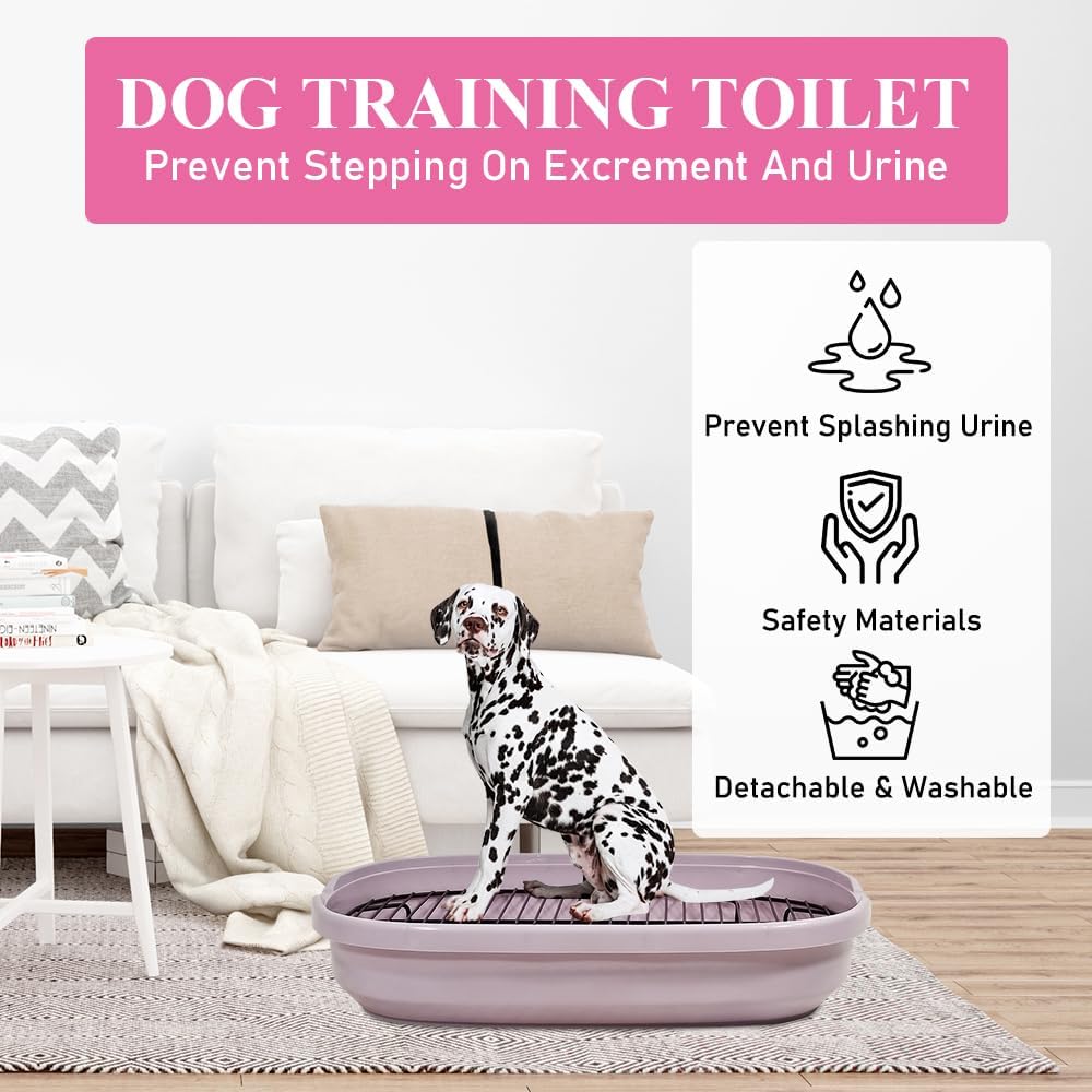 Dog training tray, Splash-proof dog toilet with Stainless steel grid, Raised design, and Litter scoop, Durable plastic dog tray for small to medium dogs, Keep paws dry & Floor clean 47 cm