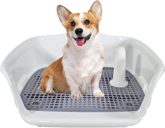 Dog toilet training tray for small to medium dogs, Portable dog potty with Raised fence, Pee post, and Detachable design, Keeps paws dry and floor clean, Easy to clean 47 cm
