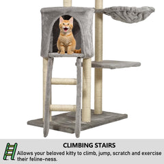 Multi-level cat tree tower for Indoor cats & Kittens, Sturdy activity center with Hanging toys, Sisal scratching post, Cozy Hammock, Plush Condo and Ladder, Easy assembly, 136 cm