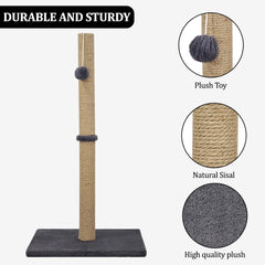 Cat tree scratching post with Dangling ball, Natural sisal scratching post, and Stable base, Durable cat climbing frame for indoor cats, Scratch-resistant activity center 75 cm (Grey)