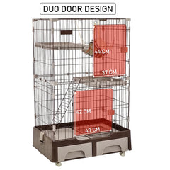 Cat cage playpen for Multi-cat household, 3-tier cat cage with Cozy hammock, Wide platform, Climbing ladder, Build-in litter box, and Universal wheels, Ideal for indoor/outdoor use 133 cm (Chocolate)