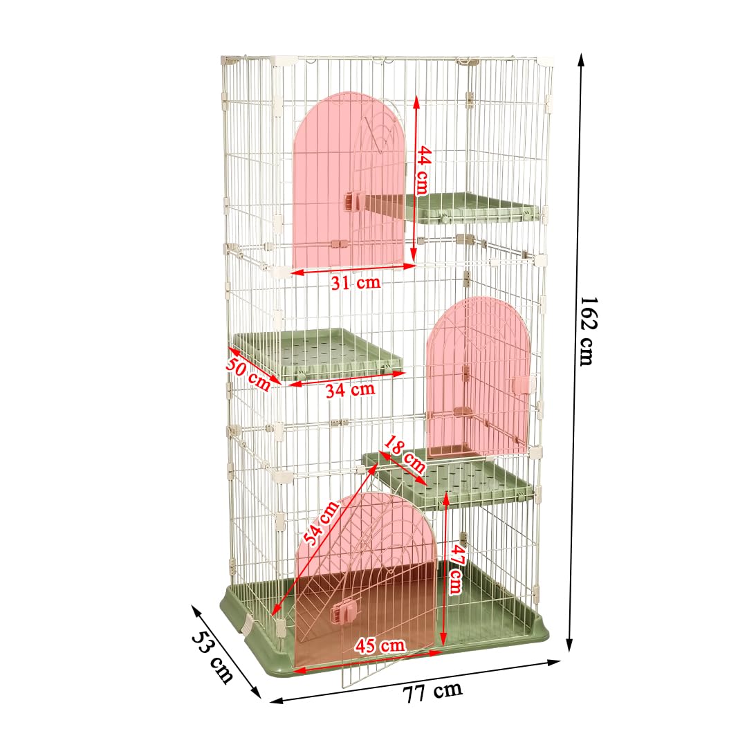 NNC PETS 3-Tier Cat Cage Playpen Kennel with Metal Wire - 162cm Large Cat Crate House - 3-lockable Doors, Wide Platforms, Climbing Ladder & Leak-Proof Base - Easy to Assemble (Green, Large)