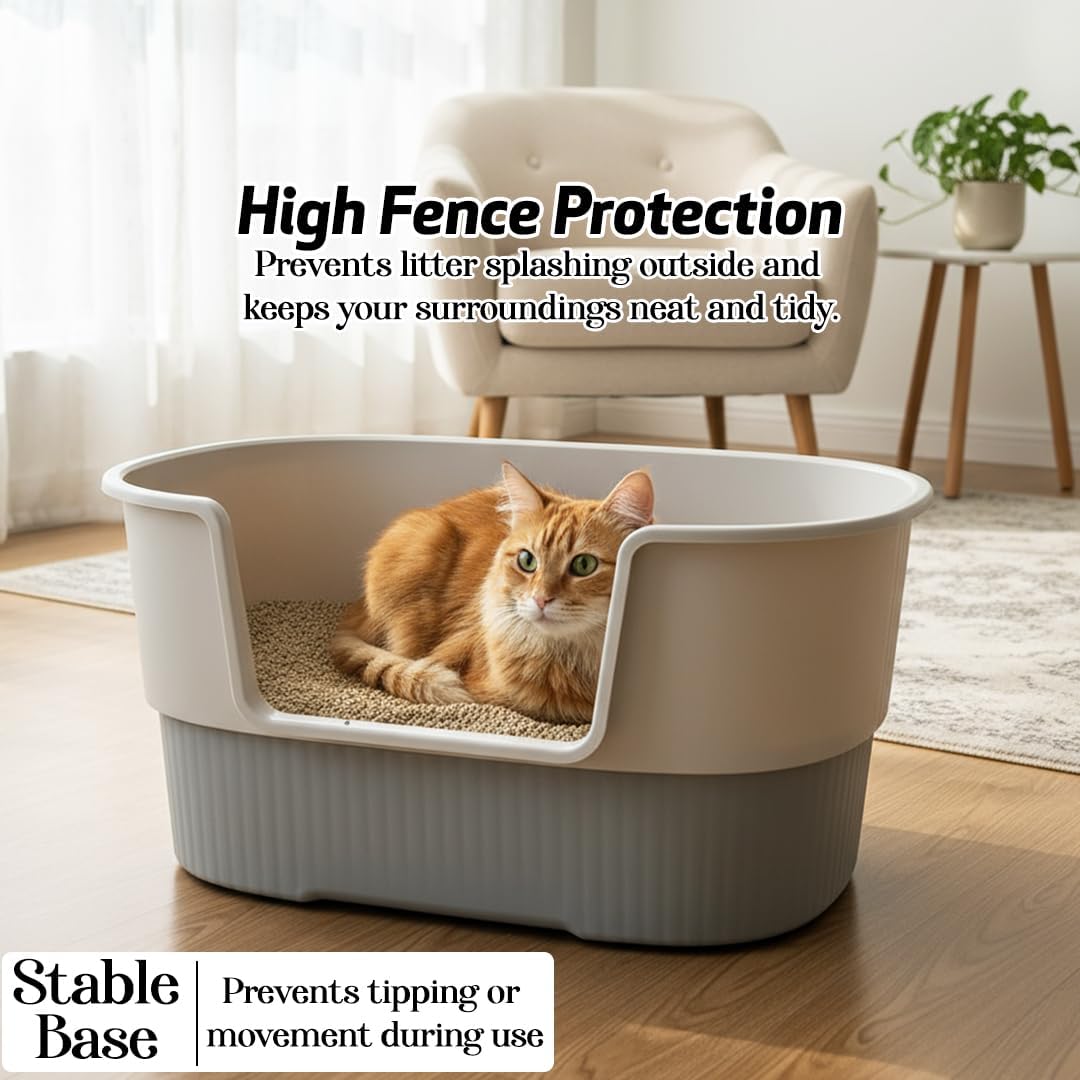 Cat litter box with Extra-large design, Deep high walls, Litter scoop and Low entrance, 78 cm Spacious cat toilet with Odor control, Anti-splash, Durable plastic and Non-stick, Easy to clean