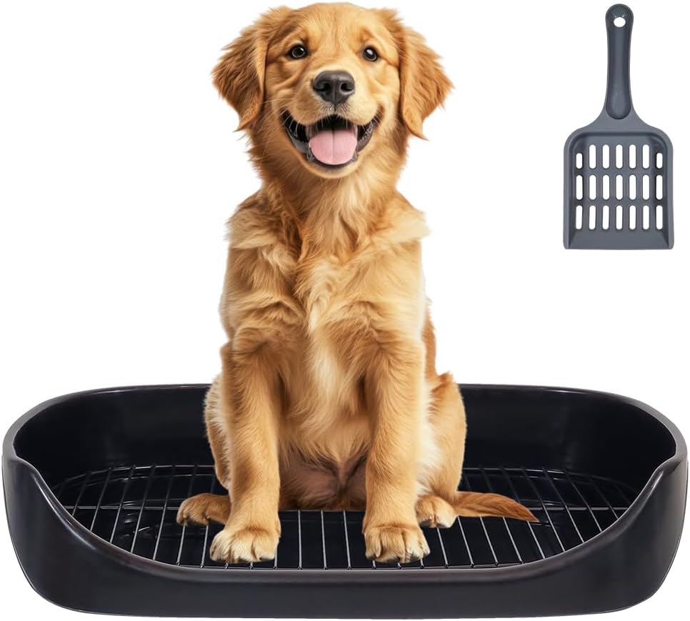 Dog toilet tray with Removable metal grid, Litter scoop, and Leak-proof design, Puppy potty training pad holder for Small to Medium dogs, Ideal for Indoor/Outdoor use, Easy to clean, 48 cm