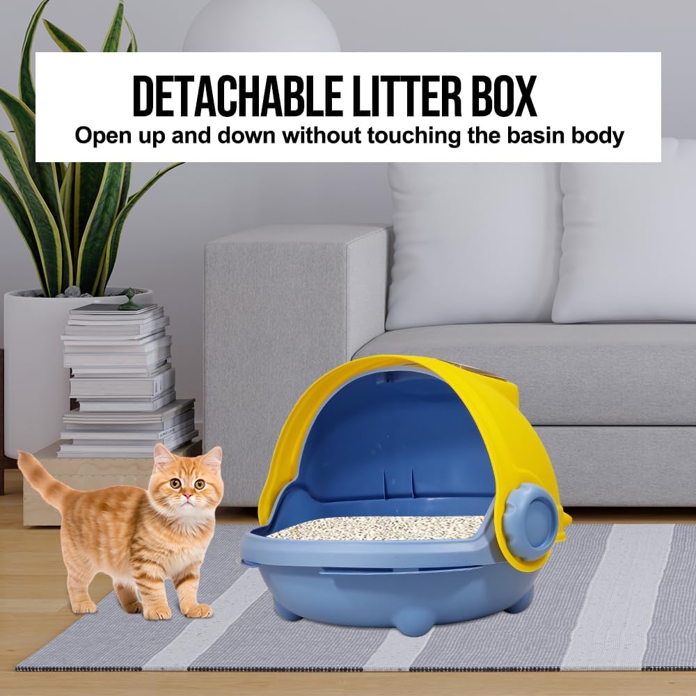 Cat Litter Box with Durable PVC Material | Fully-Enclosed Portable Handle, Transparent Door, Litter Scoop and Non-Slip Design | Splash-Proof Cat Toilet for Indoor Cats
