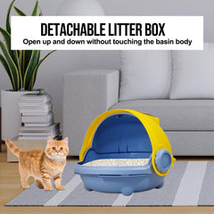 Cat Litter Box with Durable PVC Material | Fully-Enclosed Portable Handle, Transparent Door, Litter Scoop and Non-Slip Design | Splash-Proof Cat Toilet for Indoor Cats
