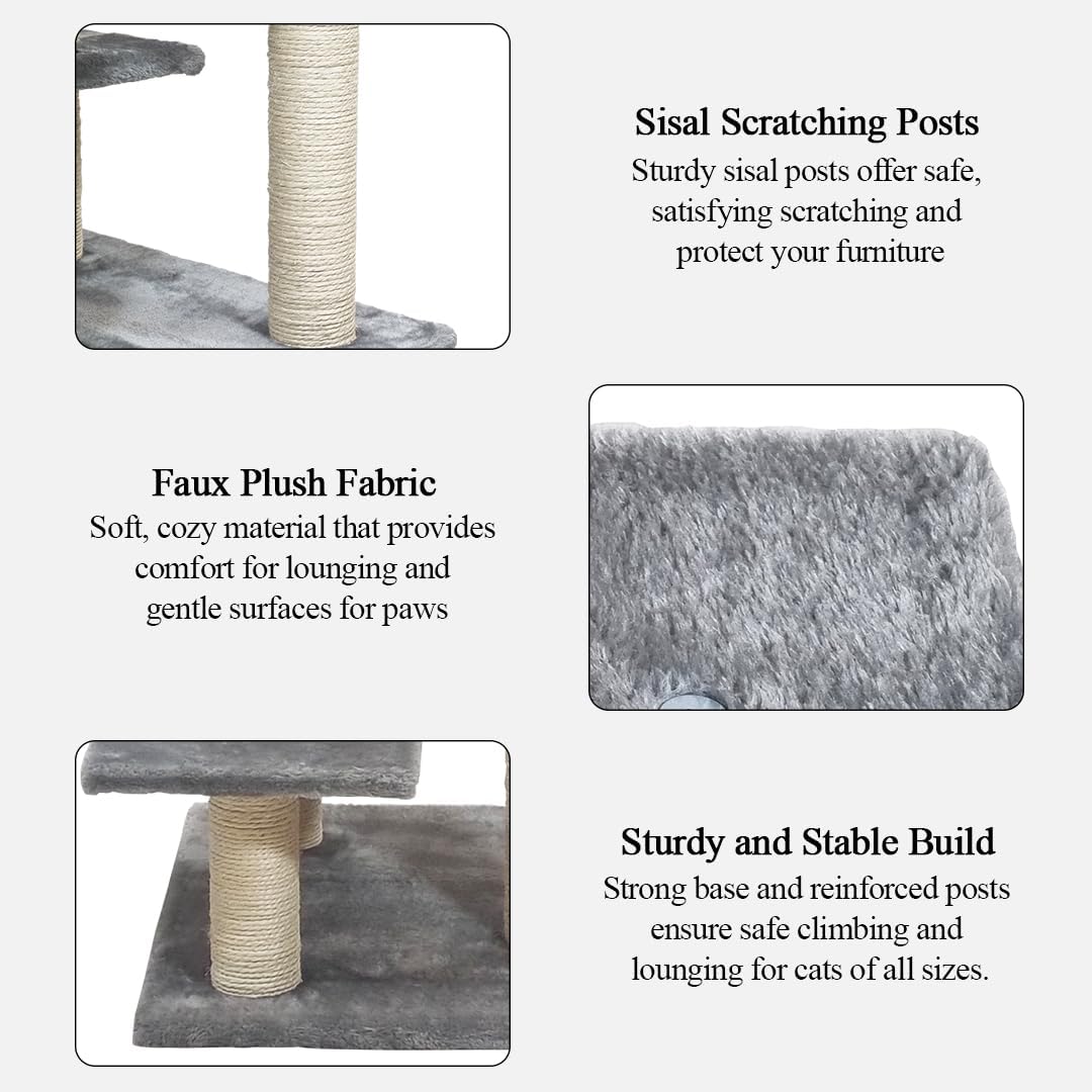 Cat Tree for Large Cats | Cat Tower House with Climbing Ladders | Soft Plush Fabric and Durable Activity Tower with Top Perch | Sisal carpets & Scratching posts, 102 cm (Grey)