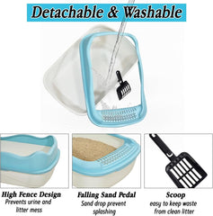 Anti-splash cat litter box with Enclosed design, Easy to clean, Durable plastic material and Removable, Cat Litter Pan with Scoop, Portable, Large size, High fence, and All size cats