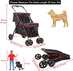Cat Stroller | Dog Stroller with Adjustable Canopy & Spacious Interior | Pet Stroller for Dog & Cats | Lightweight, Foldable, Storage Bag & Universal Wheels | Travel & Outdoor(Midnight Black)
